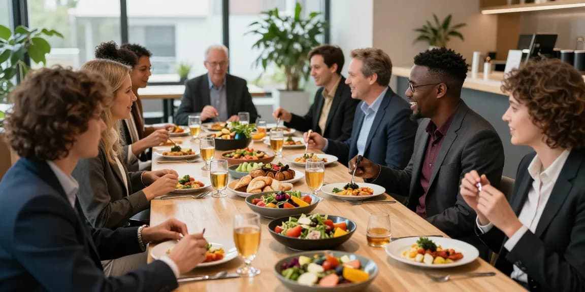 Een bedrijfscateraar biedt heerlijke mediterrane maaltijden in een moderne dinerruimte.