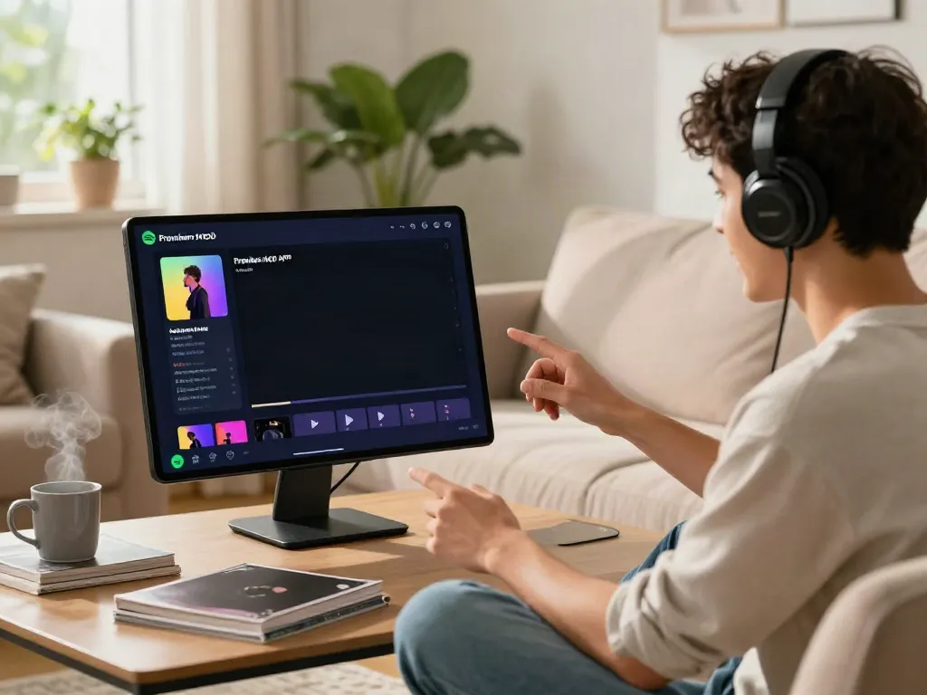 Music enthusiast enjoying Spotify Premium MOD APK on their smartphone for uninterrupted streaming from https://spotigeek.com/spotify-premium-apk-download/.