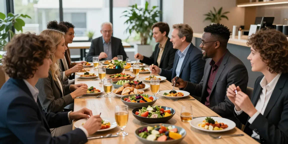 Een bedrijfscateraar biedt heerlijke mediterrane maaltijden in een moderne dinerruimte.