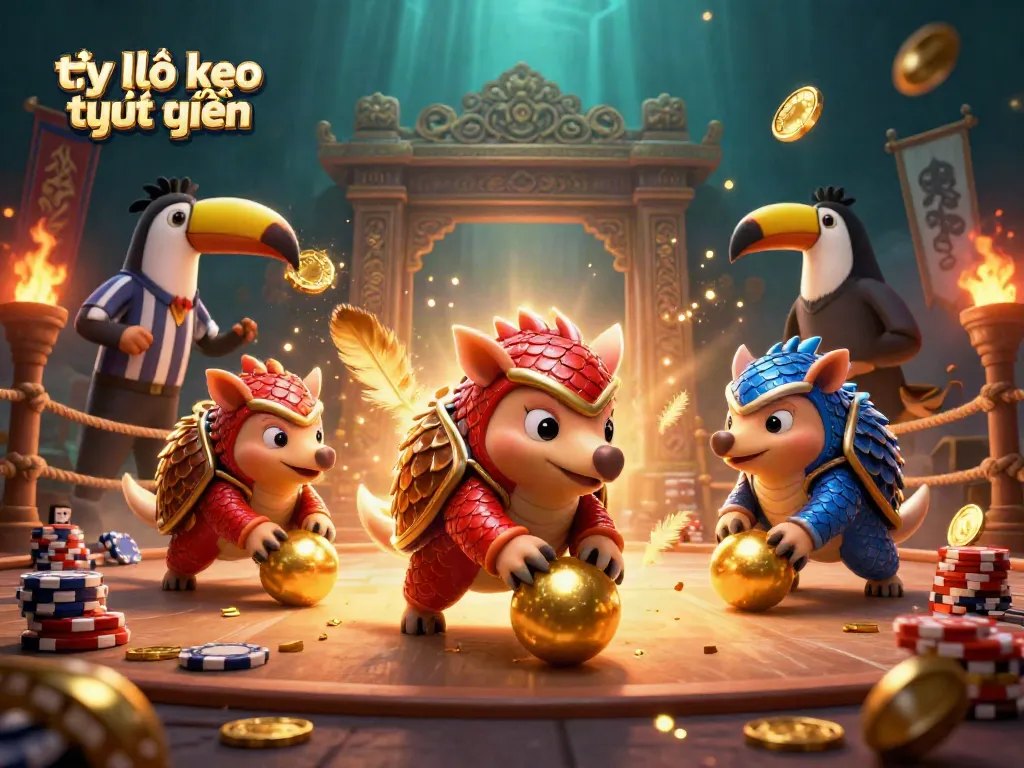 Engaging scene with pangolins rolling golden balls and chips, representing tỷ lệ kèo trực tuyến.