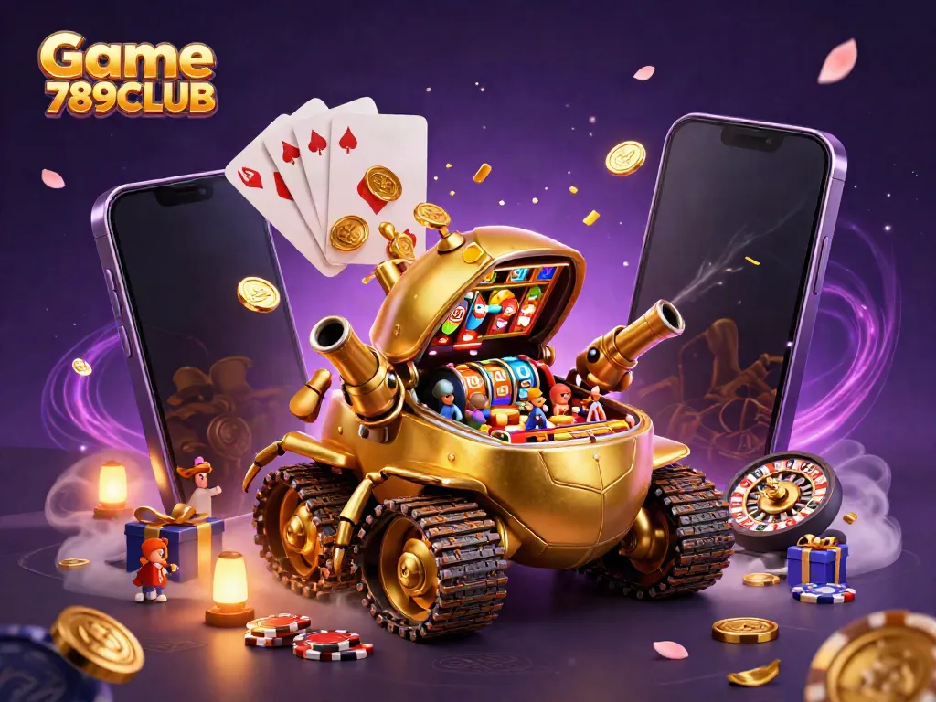 Experience the excitement of Game 789CLUB with a vibrant animated casino scene featuring a golden beetle tank.