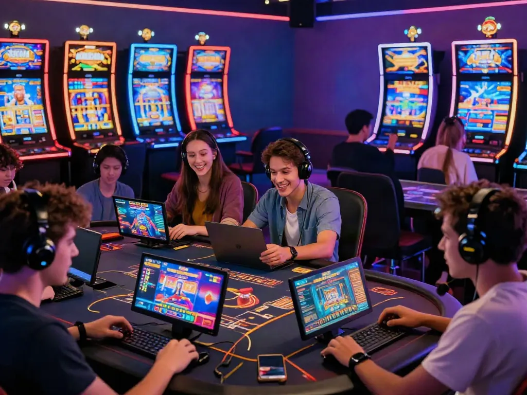 man88 online gamers enjoying diverse games in a vibrant casino setup