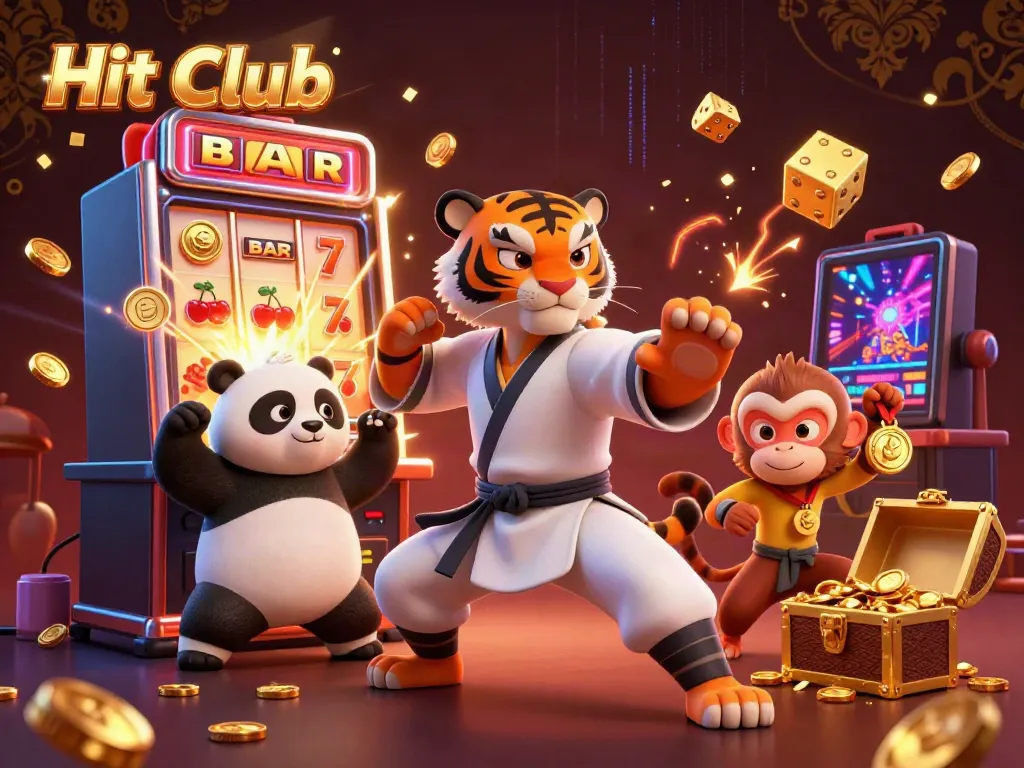 Engaging scene showcasing Hit Club's vibrant casino gaming action with lively characters and slot themes.