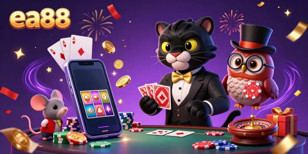 Experience thrilling gaming action with the stylish ea88 black panther dealer amidst vibrant casino elements.