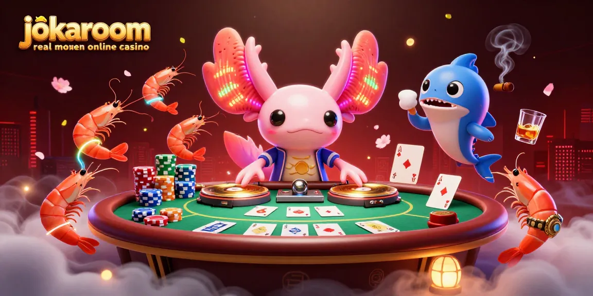 Experience vibrant gaming with the jokaroom real money online casino; neon characters celebrate at a casino-themed event.