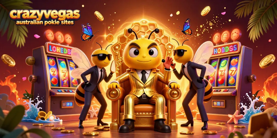 Engage with the vibrant chaos of crazyvegas australian pokie sites featuring a bumblebee mob boss amidst dynamic slot reels and golden coins.