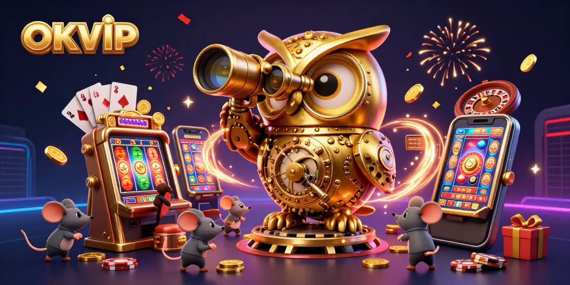 Experience thrilling moments at OKVIP with our vibrant illustration of a casino world filled with excitement.